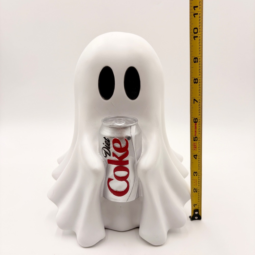 White Ghost Figurine Holding Diet Coke Can Halloween Decor